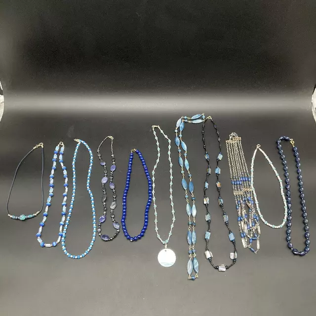 Mixed Blue Tone Costume Necklace Jewelry Lot 0.6 Lbs Vintage to Modern 11pc