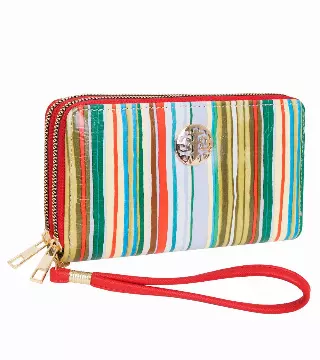 Rebecca & Rifka Multi Stripe Print Medallion Double Zip Wristlet Wallet — MULTI