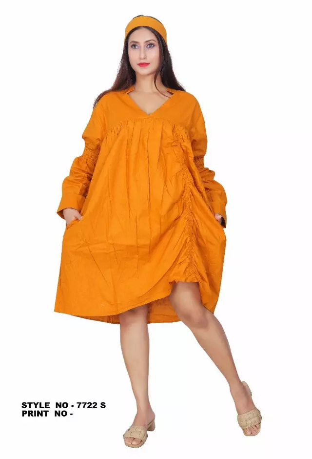 7722S - Solid Color Tunic Dress (3 PCS PRE-PACK) - $12.5 EACH — One Size (4 - 24) / Mustard