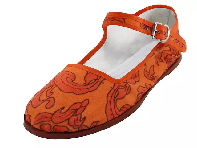 T5 - Women's Cotton Upper Printed Classic Mary Jane Shoes — Orange (T5-1166) / 6-10 Case