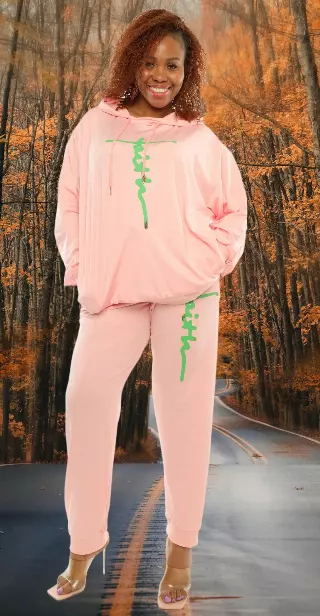 22125 -2 pcs Faith Jogging Suit -Lots of Colors Available- $25.00 Set (3 pcs per pack) — Plus - 1X 2X 3X / Pink