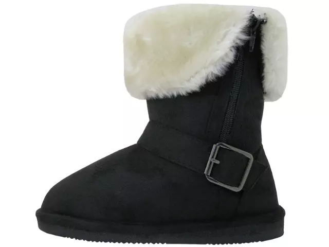 G6620 - Youth's Micro Suede Fold Over Boots with Faux Fur — Black (G6620-B) / 11-4 Assorted