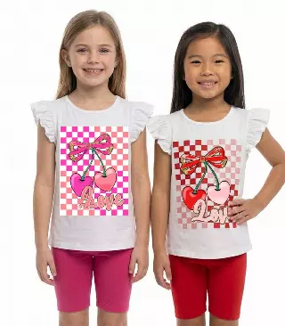 GIRLS PINK Love Checkerboard Screen Top W Biker Legging Set - 2241702