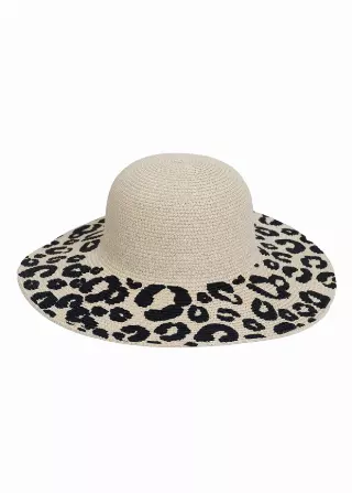 Magid Straw Leopard Print Brim Floppy Hat — NATURAL