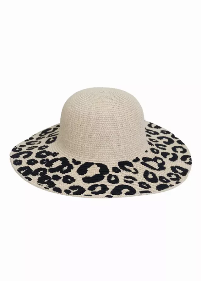 Magid Straw Leopard Print Brim Floppy Hat — NATURAL