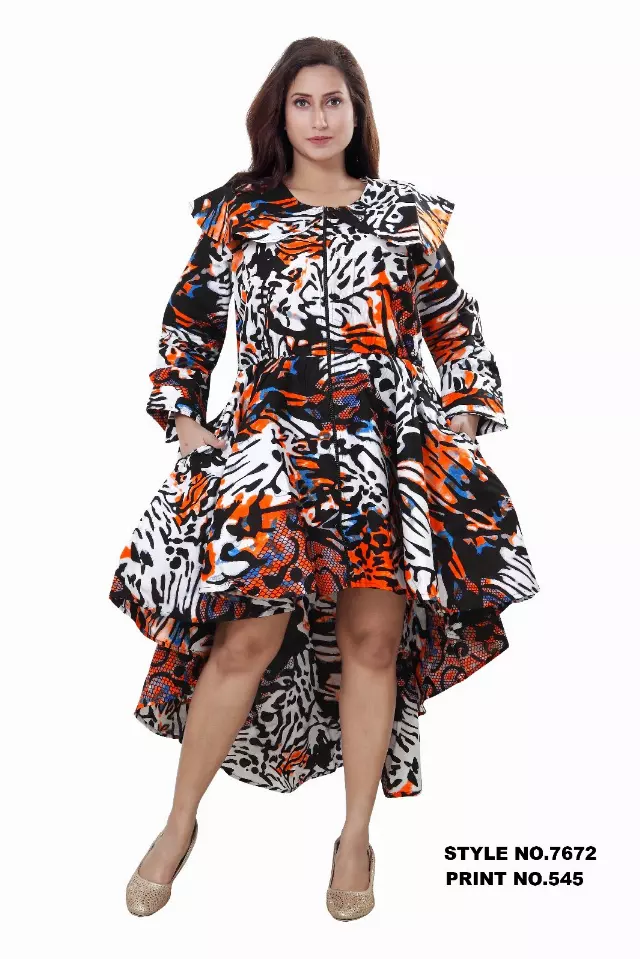 7672 -Ankara Print Zipper Front Hi-Lo Dress (3/pk) Free Size - $25.00 Each