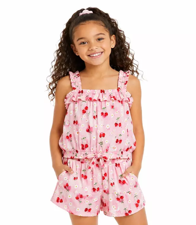 GIRLS PINK Ruffle on Straps Neck and Bow in Front W Matchy Short Set - 2874904