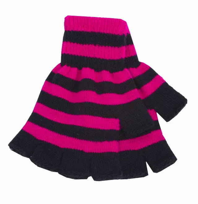 Magid Striped Fingerless Gloves — FUCHSIA/BLACK