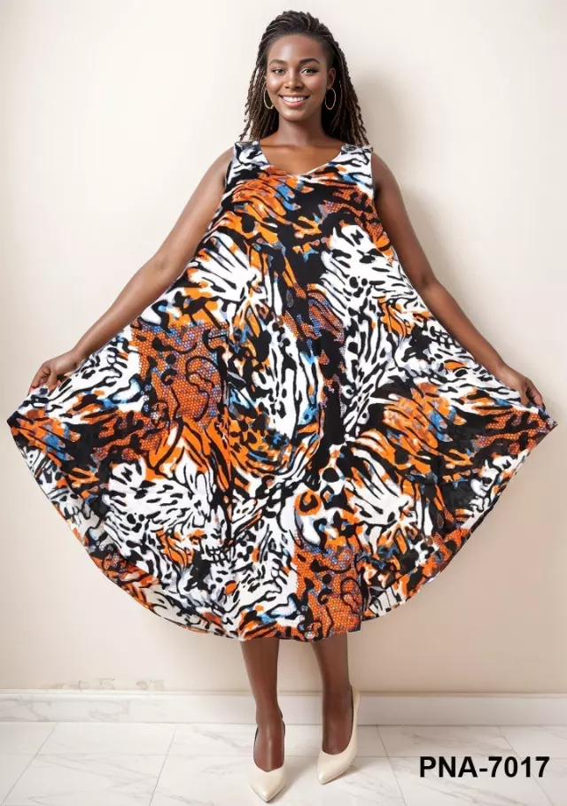 PNA-7017 - Women's Lightweight Sleeveless Umbrella Dress With Scarf - (6-PCS PRE-PACK) ($8 Each)