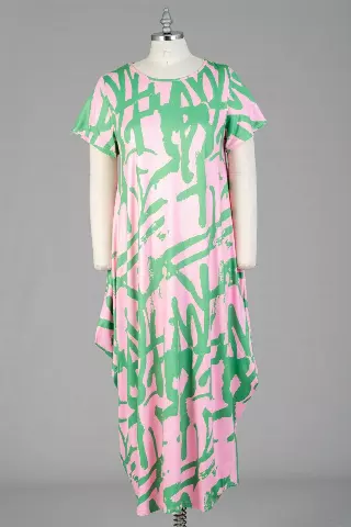 CHH21040 ON SALE!! Print Knit Maxi Dress- One Size (3-PCS PRE-PACK- 4 Colors Available) ($15.00 Each) — 3-Pcs PRE-PACK / PINK/GREEN