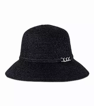 Magid Chain Accent Straw Bucket Hat — BLACK