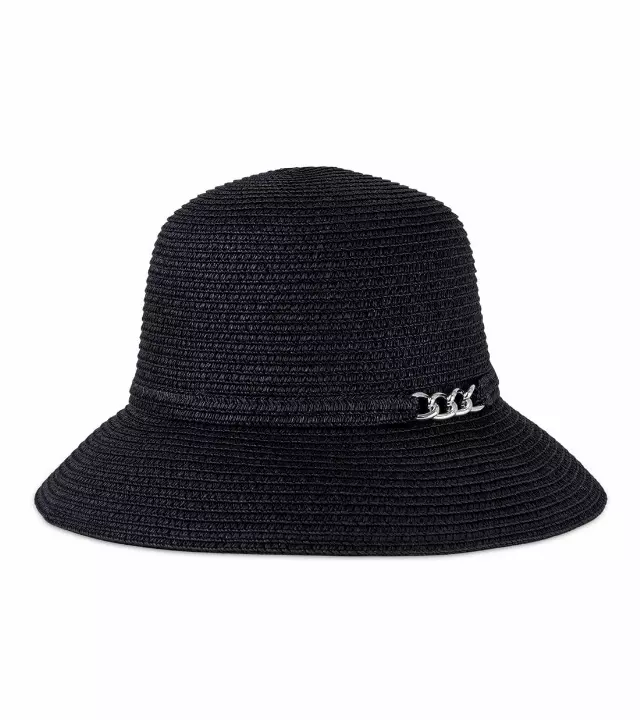 Magid Chain Accent Straw Bucket Hat — BLACK