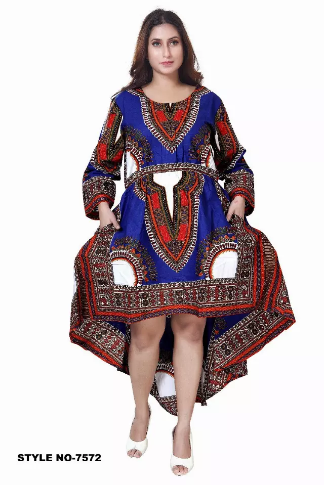 7572 - Dashiki Print High-low Dress (3/Pk) - Free Size - $22.00 Each — Free Size / Blue