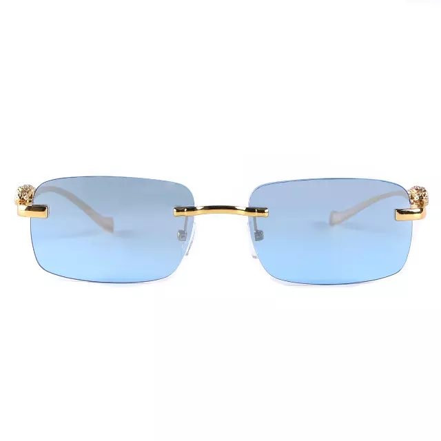 Sleek Rimless Glasses with Panther Temple Motif J10800