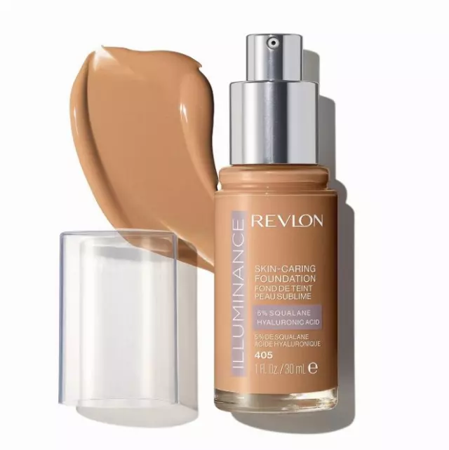 Revlon Illuminance Skin-Caring Liquid Foundation, Hyaluronic Acid, Hydrating and Nourishing Formula with Medium Coverage, 405 Hazel, 1 fl oz