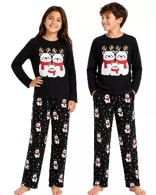 Kids Matching Family Pajama Set #123 — Black / 2T-3T-4T