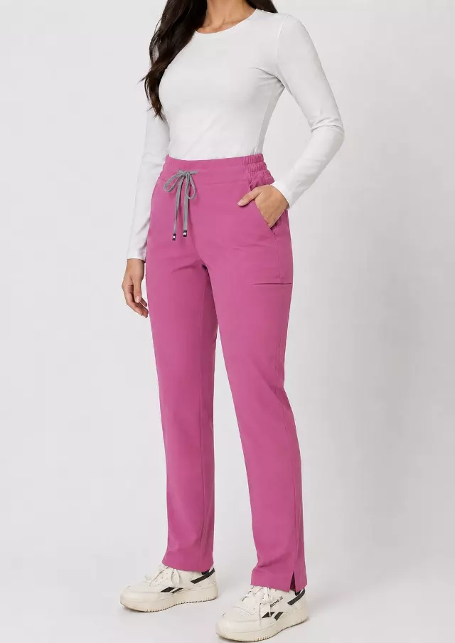 Ariana | High-Waisted Slim Straight Scrub Pants — Mauve / L