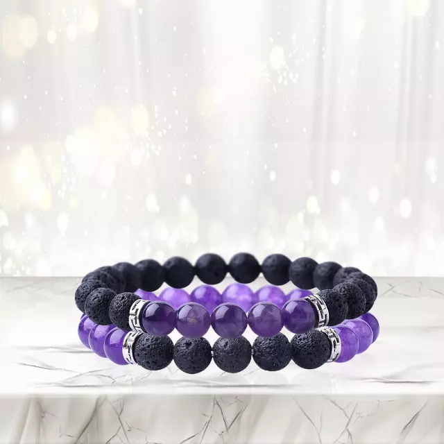 Lava Stone Aromatherapy Diffuser Bracelet (2-Pk) — Violet