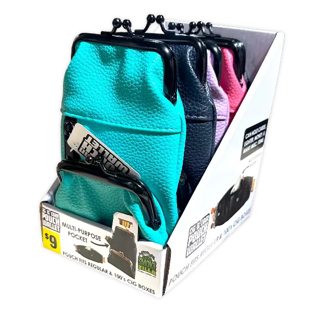 Leatherette Cigarette Pouch with Coin Wallet - 5 Pieces Per Retail Ready Display 41414