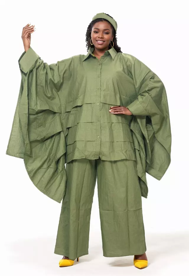 7895S Solid Color 2pc Pant Set (Long Bat Sleeves) - $30.00 Each (3 pcs per pack) — Free Size / Olive