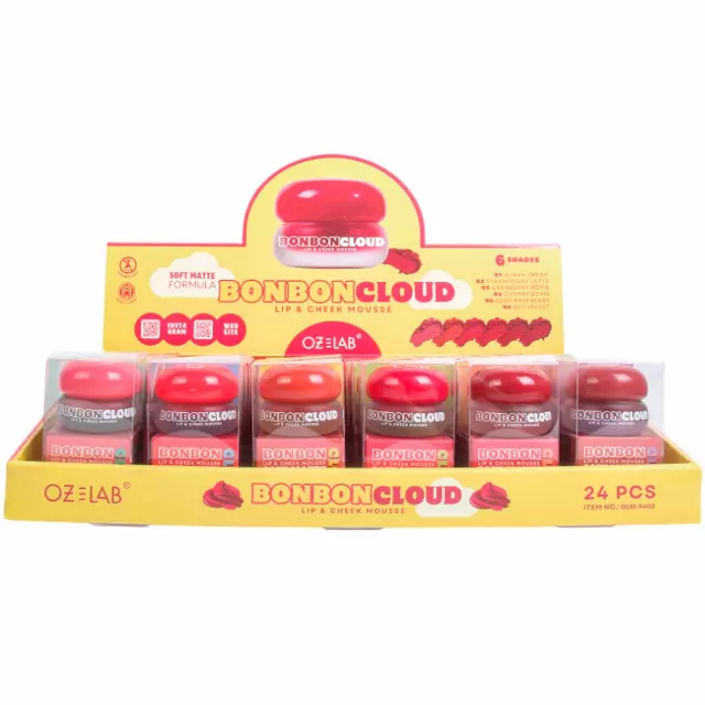 Oz Lab Bonbon Cloud Soft-Matte Lip Cheek Mousse - Wholesale Display 24 Units (OLM-9402)