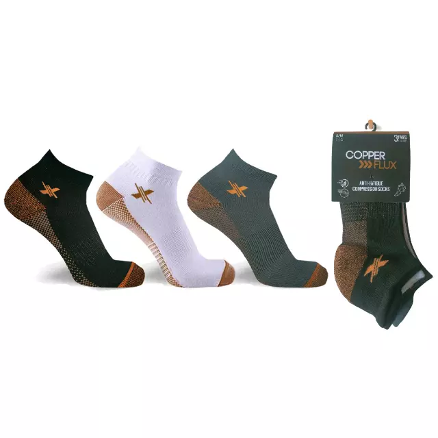 COPPER-INFUSED ANKLE SOCKS (3-PAIRS PACKED TOGETHER) — Large/XL · SKU EF-3KASCAS-L