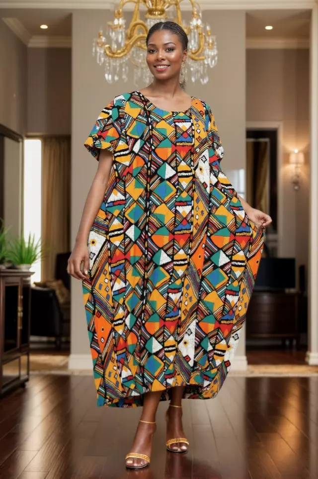 7884 - Ankle Length Baggy Printed Maxi Dress - $25.00 Each (3 pcs per pack) — Free Size / Print-622