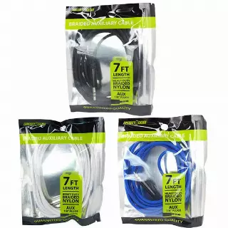 Braided Nylon Auxiliary Cable 7FT - 3 Pieces Per Pack 23619