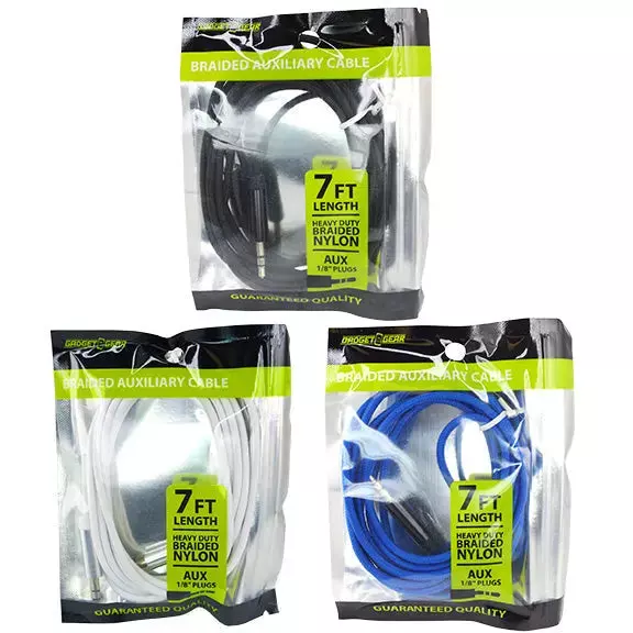 Braided Nylon Auxiliary Cable 7FT - 3 Pieces Per Pack 23619