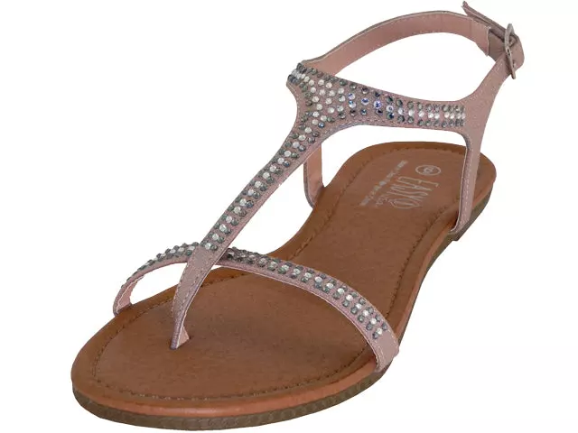 W8303L - Women's "Easy USA" Rhinestone Upper Comfortable Thong Sandals — Rose Gold (W8303L-RG) / 6-11 Assorted