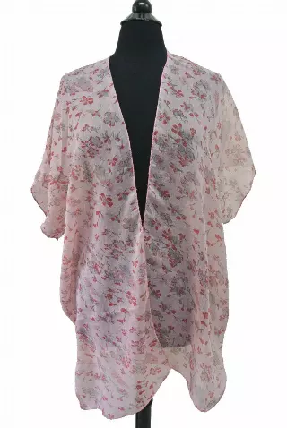 BF718 Floral Pattern Spring Kimono — Pink
