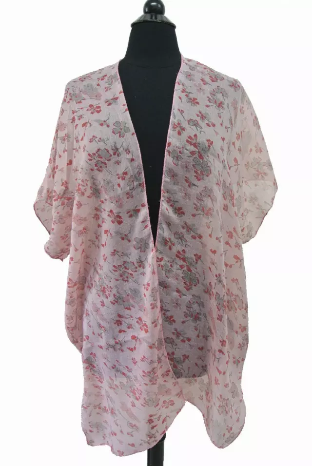 BF718 Floral Pattern Spring Kimono — Pink