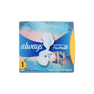 Always Infinity Feminine Pads, Size 1 Regular, with wings,18 ct CASE PK 12