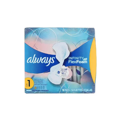 Always Infinity Feminine Pads, Size 1 Regular, with wings,18 ct CASE PK 12