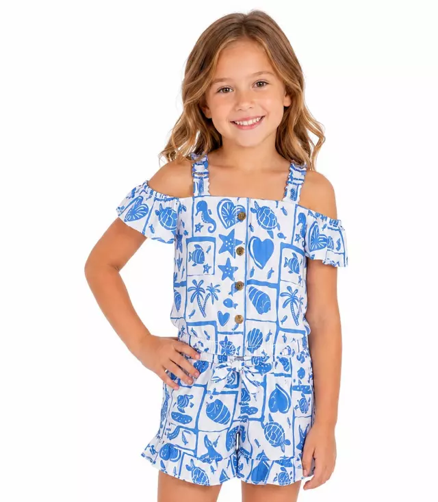 GIRLS PINK Off Shoulder with Ruffle Straps Top Ruffle Woven Short Set - 2879304