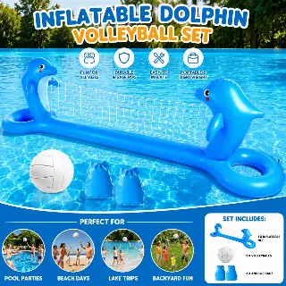 Inflatable Pool Float Volleyball Set - Dolphin Shaped Summer Kids Fun SALE