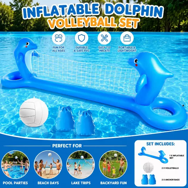 Inflatable Pool Float Volleyball Set - Dolphin Shaped Summer Kids Fun SALE
