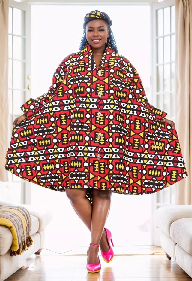 243 - NEW PRINT ALERT Big Button Authentic African Tunic Dress (3 PCS PRE-PACK) - $25.00 EACH — One Size (4 - 24) / Print-542