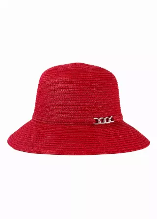 Magid Chain Accent Straw Bucket Hat — RED