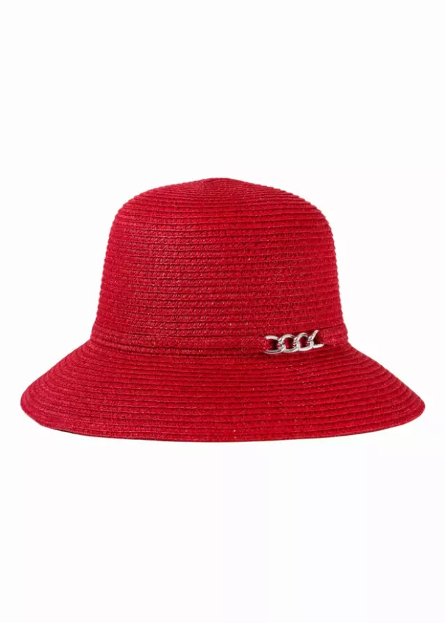 Magid Chain Accent Straw Bucket Hat — RED