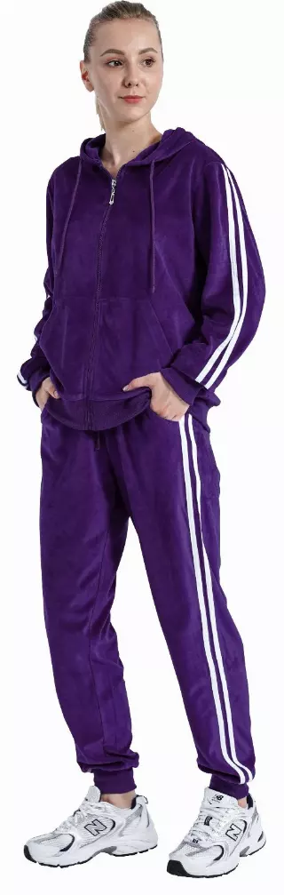 Women's Velvet Hooded Sweatshirt and Sweatpants Set- Style #LJS201- $15.00/ Unit - PLEASE SEE DESCRIPTION — Purple