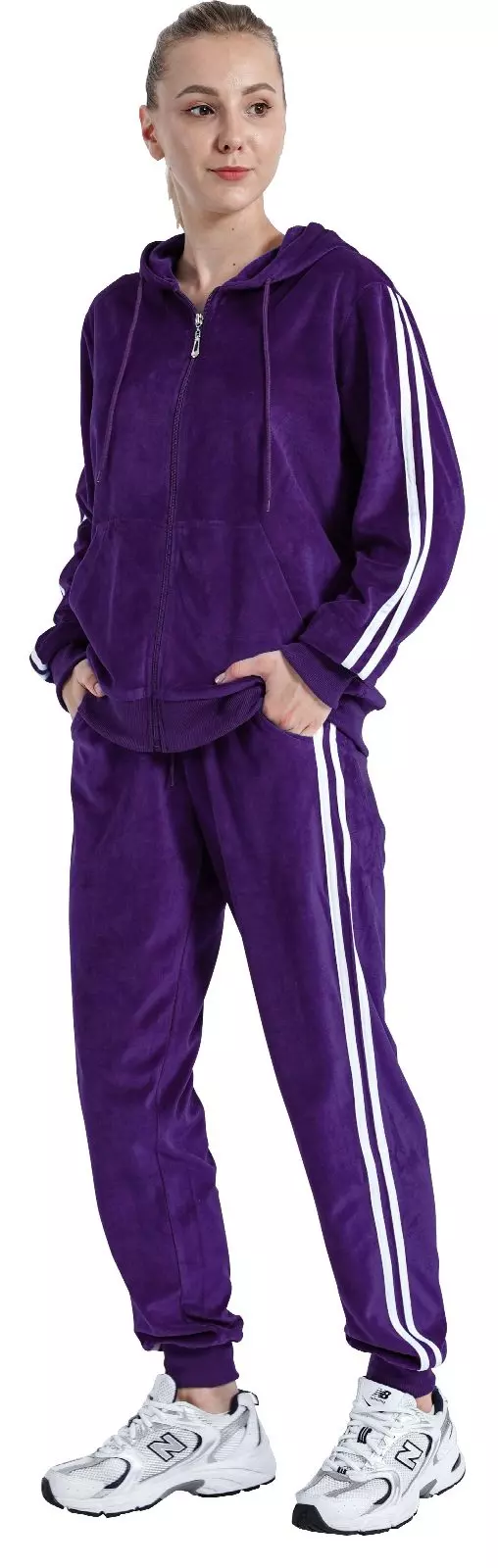 Women's Velvet Hooded Sweatshirt and Sweatpants Set- Style #LJS201- $15.00/ Unit - PLEASE SEE DESCRIPTION — Purple