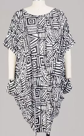 22076 Black White Tunic Dress - One Size (3-PCS PRE-PACK) ($18.00 Each)