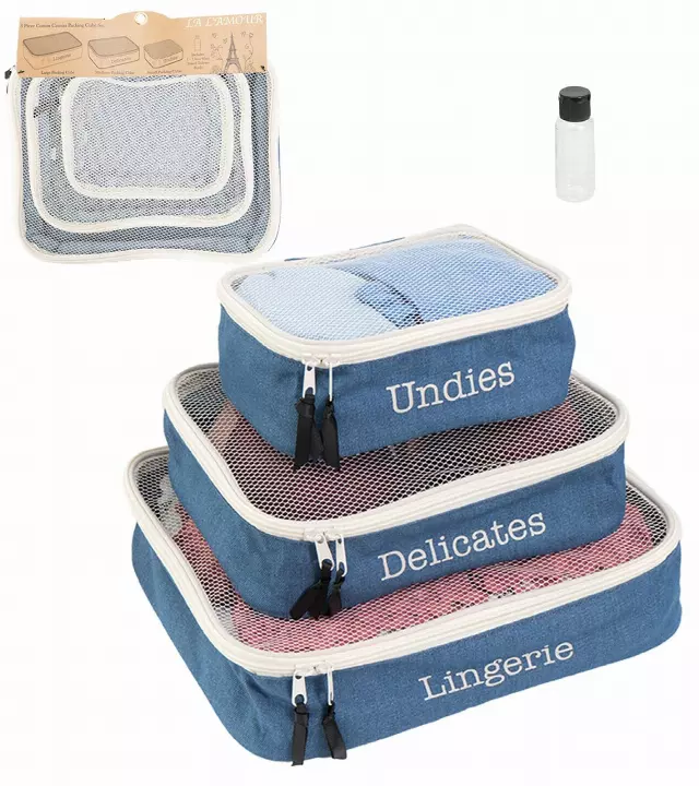 La L'Amour 16oz Cotton Canvas 3PC Packing Cube Set — 136-DENIM