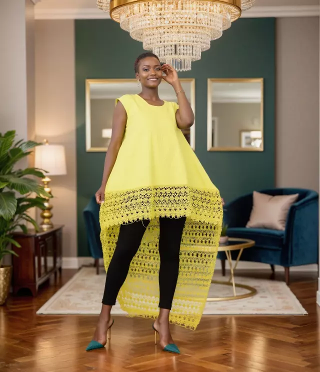 7896 - Beautiful high-low Solid Crochet Tunic - $20.00 Each (3 pcs per pack) — Print-1376C