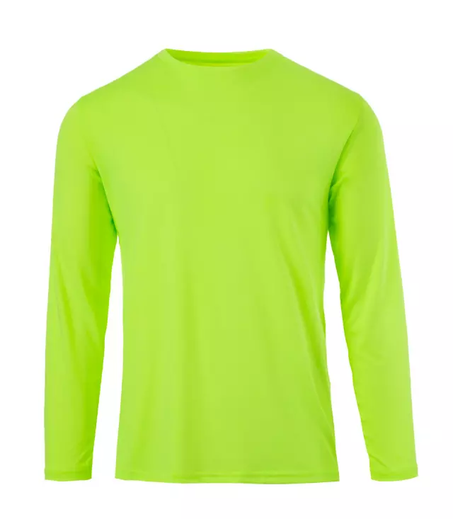 Men Closed Mesh Long Sleeve Crew Neck Neon Green - 7690709
