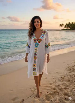 BC2229 Linnen Crochet Maxi Dress Cover-Up — White