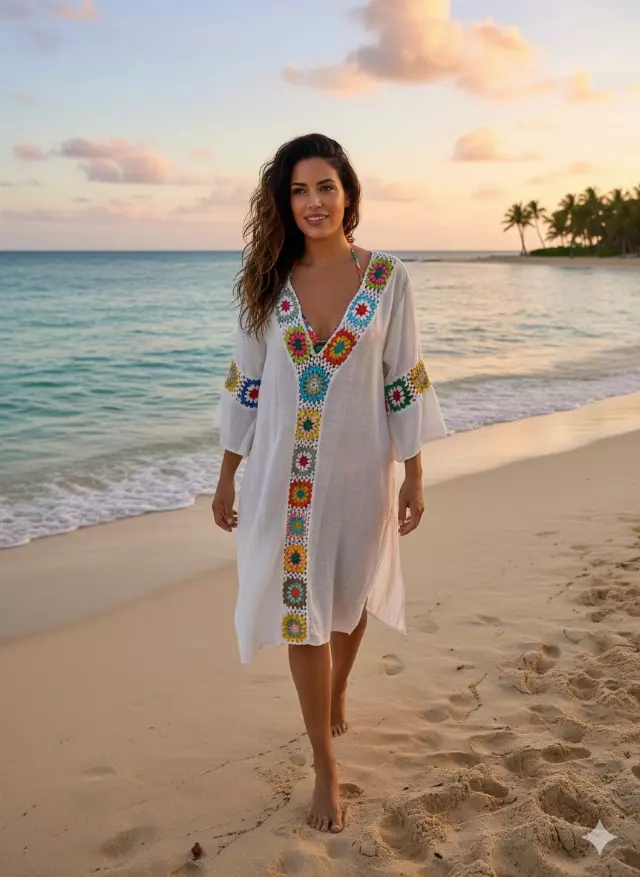 BC2229 Linnen Crochet Maxi Dress Cover-Up — White