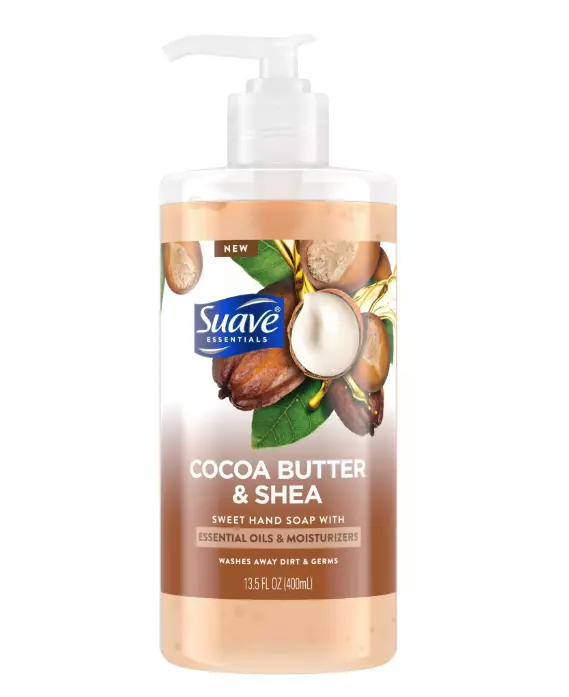 Suave Essentials Liquid Hand Soap, Cocoa Butter & Shea Butter with Essential Oils & Moisturizers, 13.5 fl oz