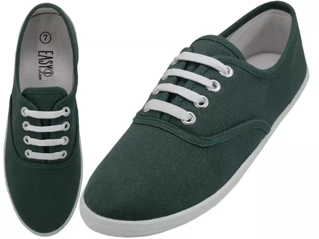 S324L - Women's "Easy USA" Comfortable Casual Canvas Lace Up Shoes — Hunter Green (S324L-Hunter Green) / 6-11 Assorted
